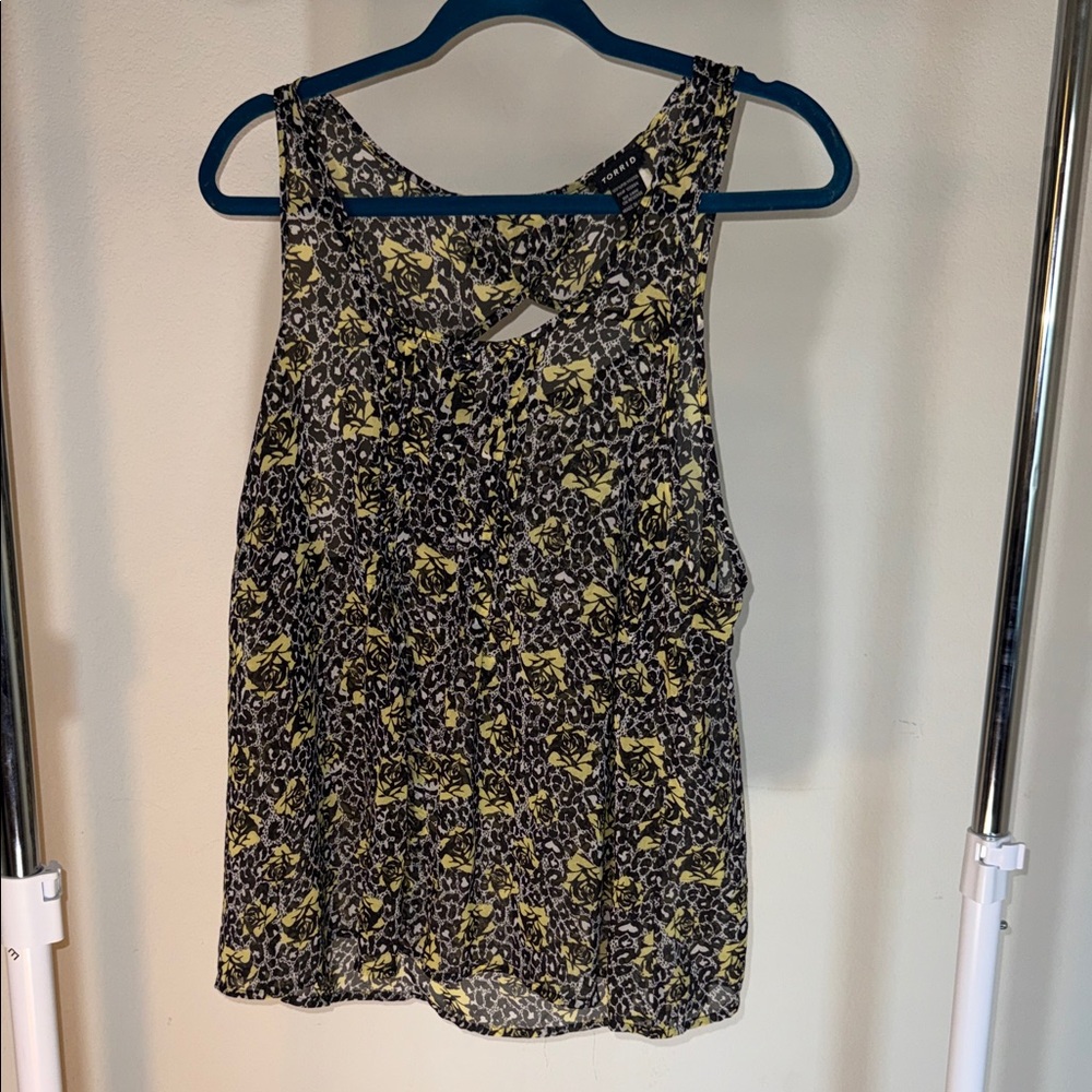 Torrid Womens Black Yellow Floral Rose Leopard Chiffon Cutout Tank Top